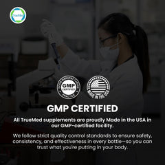 TRUEMED Lutemax 20mg glass of water with pills ready to take.