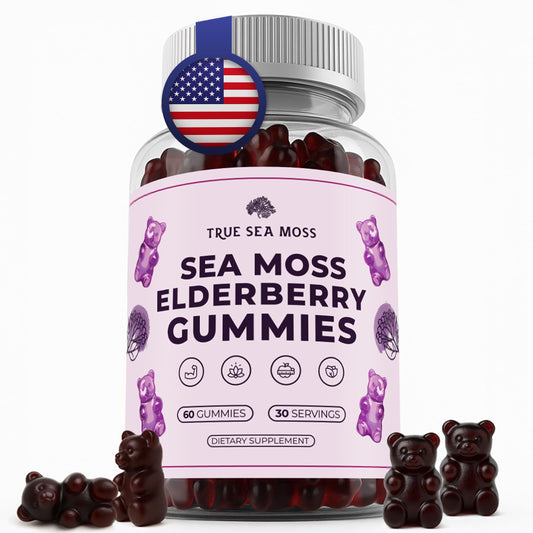 TrueSeaMoss Sea Moss Gummies bottle with elderberry for daily immune support.
