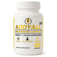 True Wood ADDYALL-XR mushroom complex bottle showing focus support and energy.