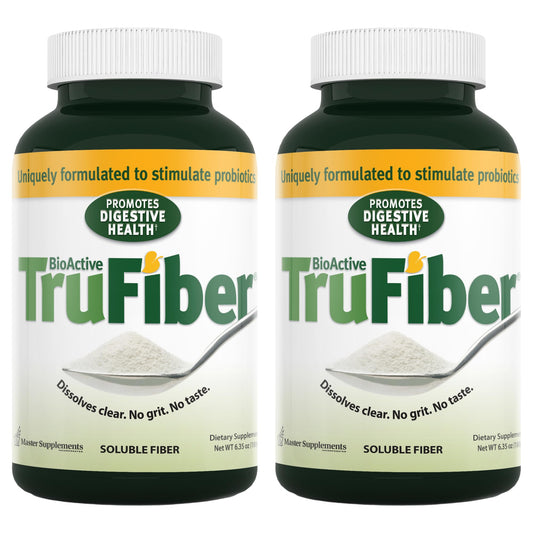 TruFiber bottle pour shows convenient daily prebiotic fiber for digestive balance.