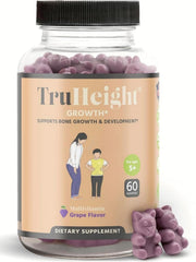 TruHeight Growth Gummies grape bottle shown, with a focus on family-friendly nutrition.