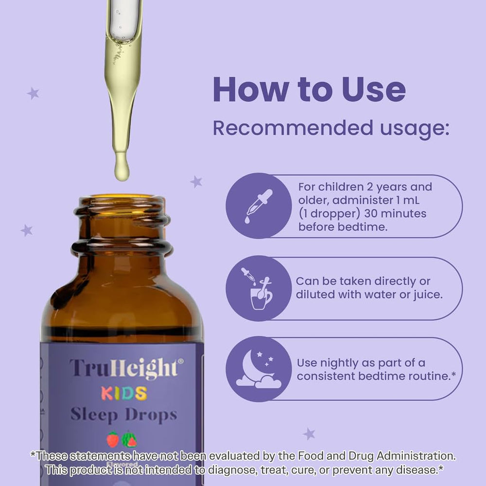 TruHeight Kids Sleep Tincture water mix offers flexible administration.