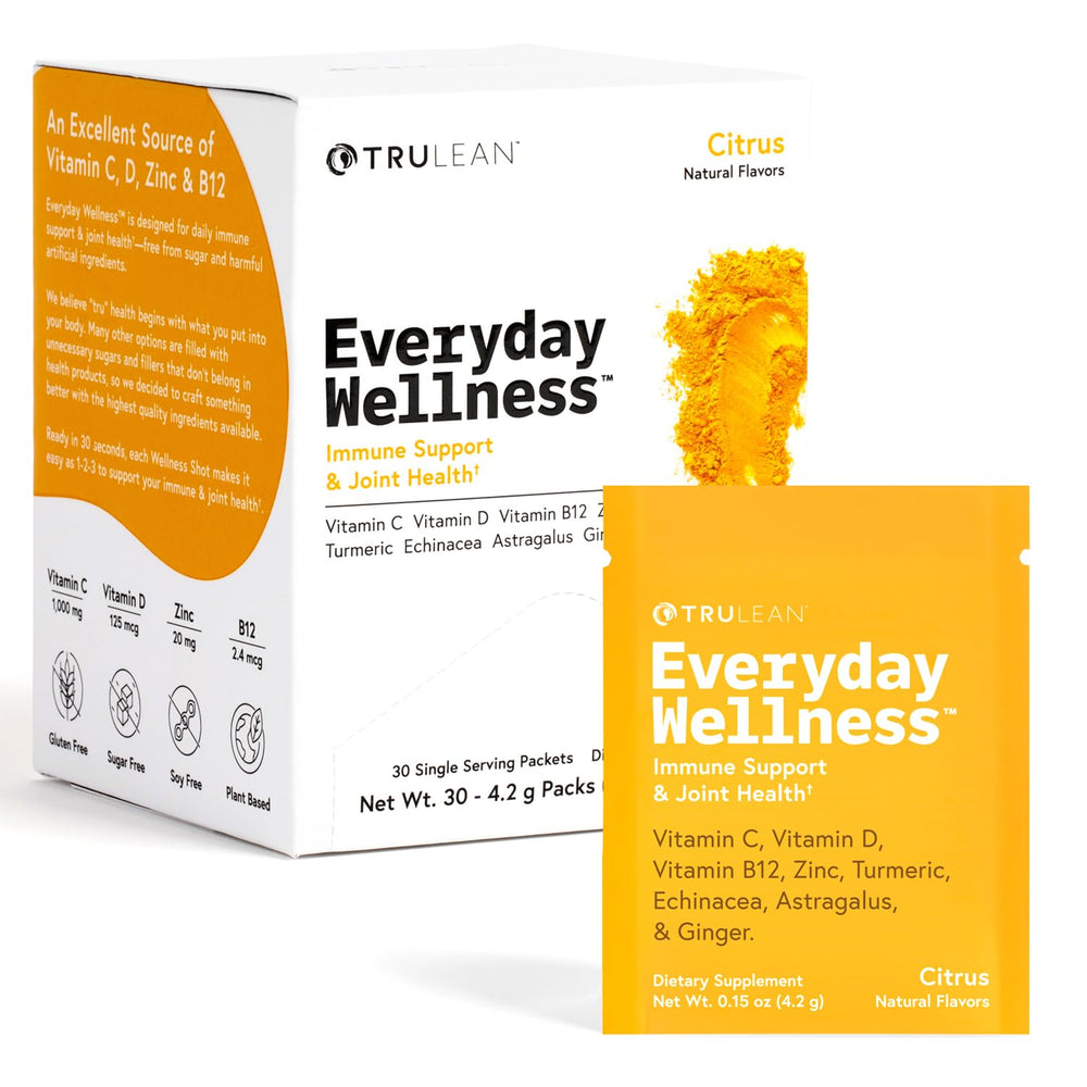 TRULEAN Everyday Wellness Shot turmeric-ginger powder supports daily wellness routines.