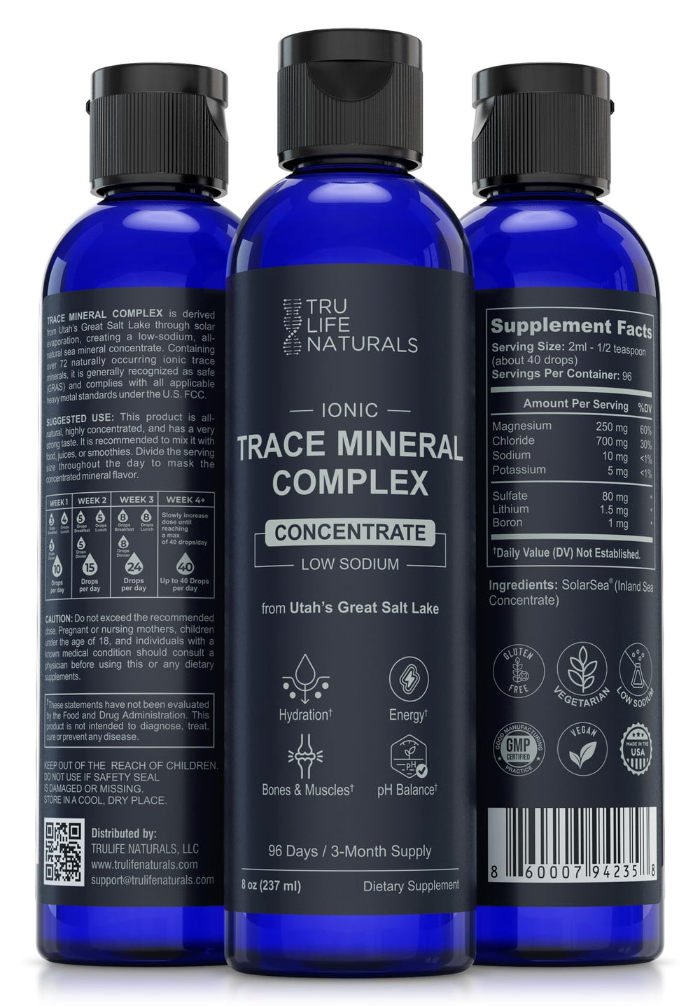TRULIFE NATURALS bottle back nutrition panel highlights electrolyte balance