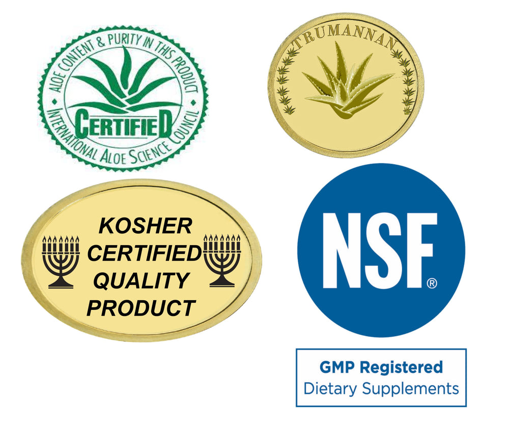 Trumannan Aloe Vera powder packaging highlights natural, non-GMO quality.