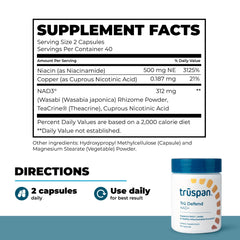 TRŪSPAN Tru Defend NAD+ capsule closeup highlights capsule texture and purity