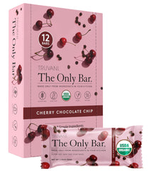 Truvani Cherry Chocolate Chip bar wrapped for on-the-go snacking.