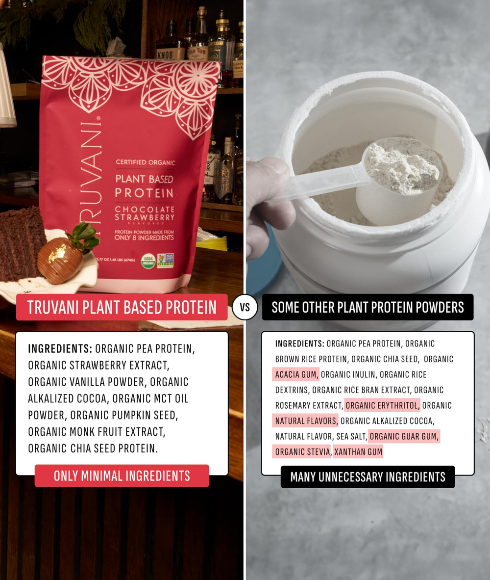 Truvani chocolate strawberry shake poured into a glass with smooth texture.