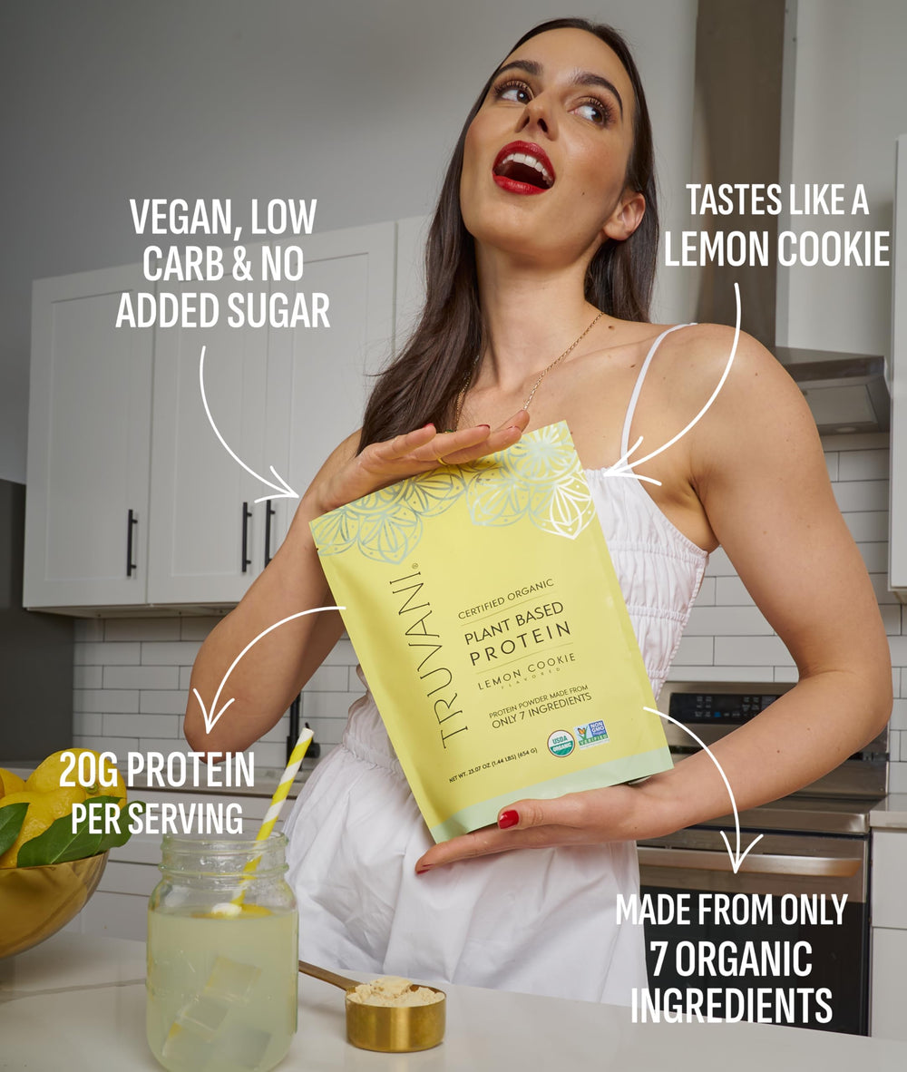Truvani Lemon Cookie ingredients panel shows clean, simple sources