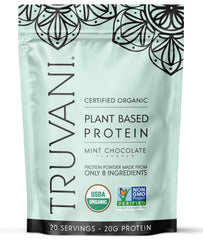 Truvani Mint Chocolate protein tub for a plant-based protein boost.