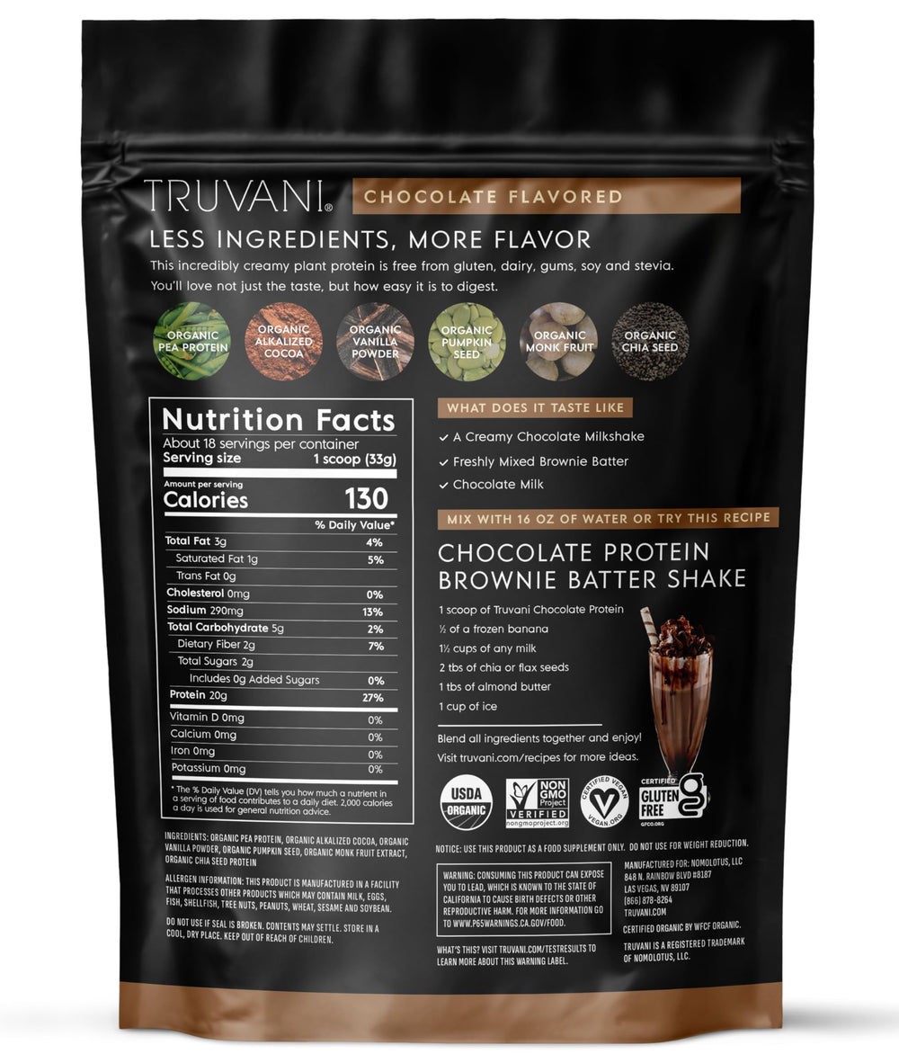 Truvani protein powder chocolate pouring shot conveys quick mix and grab-and-go