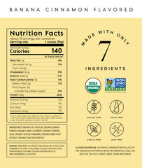 Truvani vegan pea protein banana cinnamon tub emphasizes convenient, organic protein powder