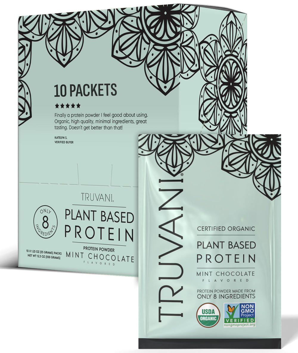 Truvani Mint Chocolate vegan pea protein packet for on-the-go protein boost