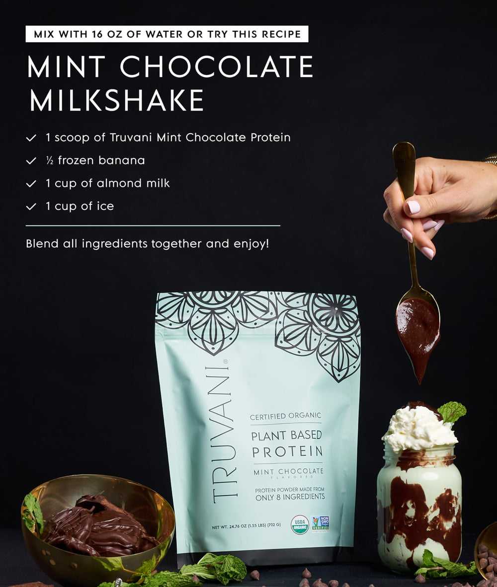 Truvani single-serve mint chocolate packet in a tote