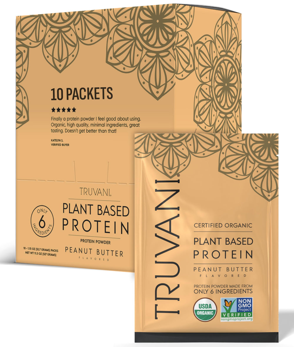 Truvani vegan pea protein peanut butter travel pack for on-the-go protein