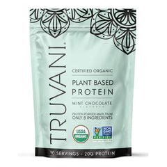 Truvani Mint Chocolate vegan pea protein powder tub for plant-based shakes