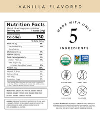 Truvani vegan vanilla protein powder pack emphasizing organic, non-GMO promise for healthy meals.