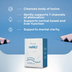 Daily dose with Truvy Renu Detox bottle and water