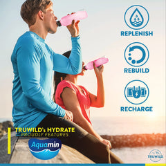 TruWild Hydrate powder dissolving in water with a smooth, clean taste