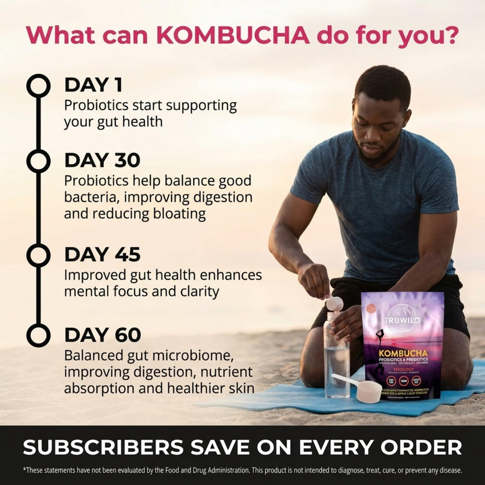 TruWild Kombucha Powder with green tea extract supporting immune-friendly digestion.
