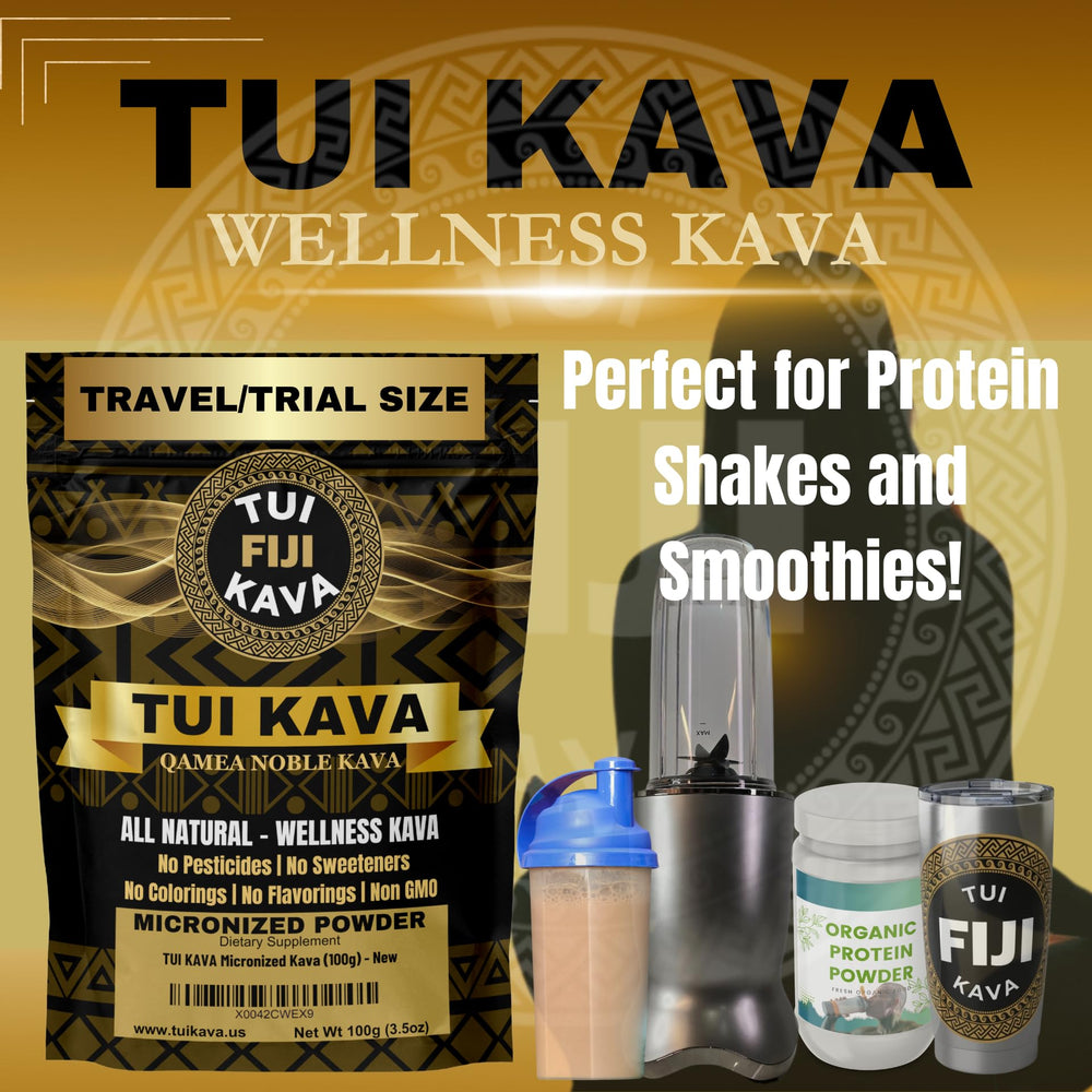 Glass of mixed TUI KAVA powder drink delivers calm focus with smooth texture.