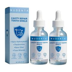 Tuyapio Nudenta Odontic Repair bottle pour demonstrates enamel strengthening for daily care.