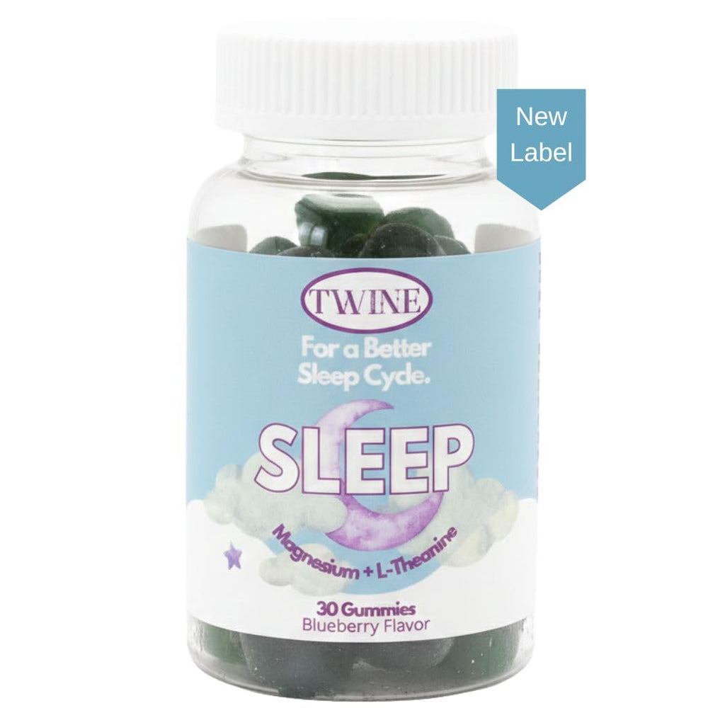 TWINE Sleep Gummies close-up of blueberry gummies suitable for gentle sleep onset.