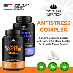 TwinLeaf Nutrition dopamine capsules on a clean science-backed label setup.