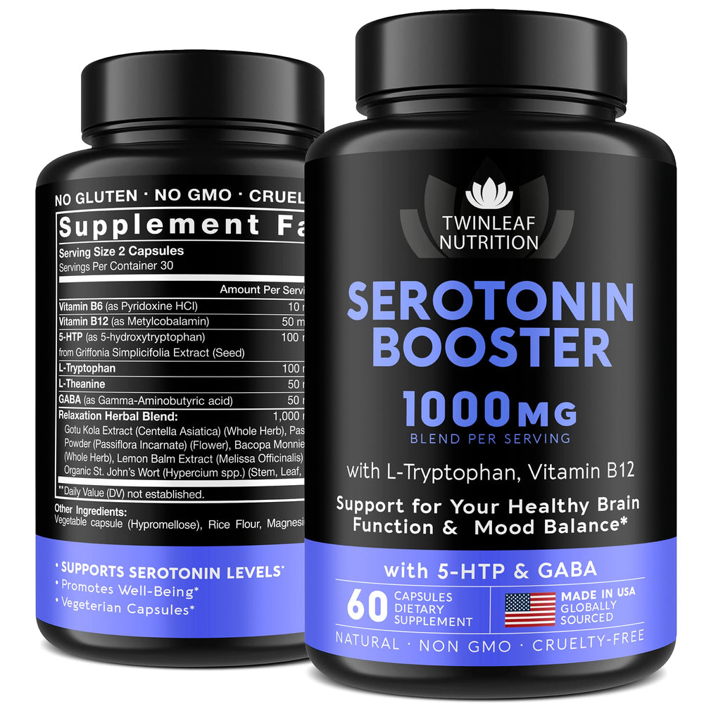 Twinleaf Serotonin bottle front with label and ingredients for daily balance.