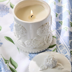 Two's Company hydrangea relief candle gift-ready box ideal for thoughtful gifting.