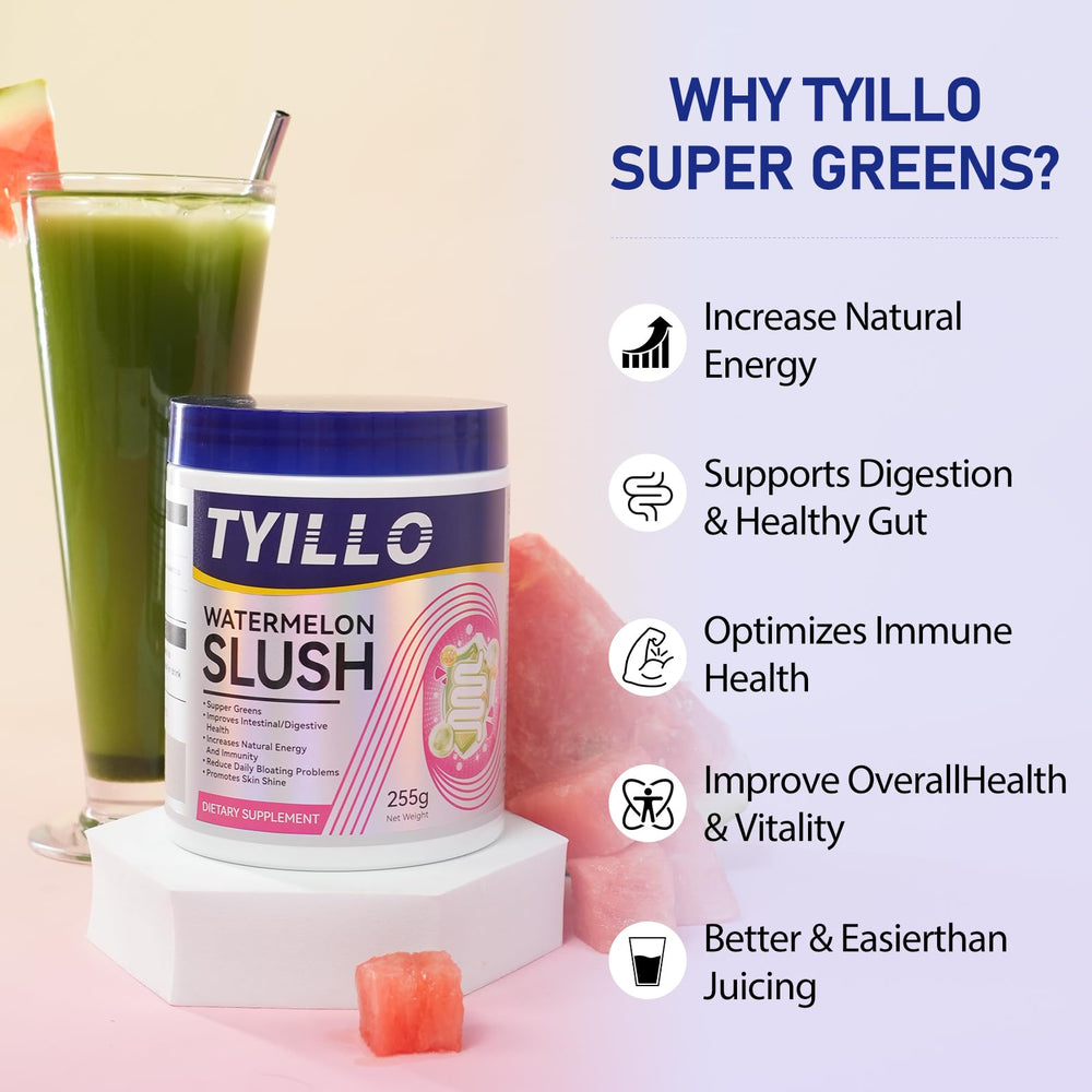 Tyillo Super Greens Powder container open for quick morning mix