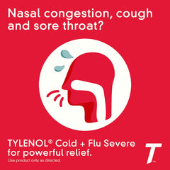 Tylenol Cold Flu Severe caplets usage guidance for adults and teens.