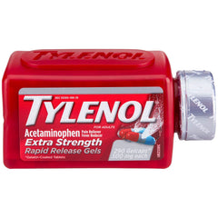 Tylenol Rapid Release Gels 500 mg bottle in a 2-pack for quick relief of headaches and pains