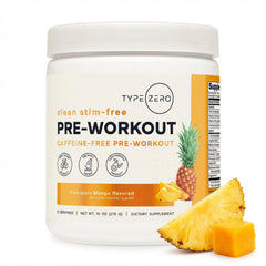 Type Zero bottle close-up showing stimulant-free pre-workout for clean energy.