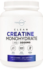 Type Zero Creatine Monohydrate unflavored bottle shows 1 kg for consistent dosing