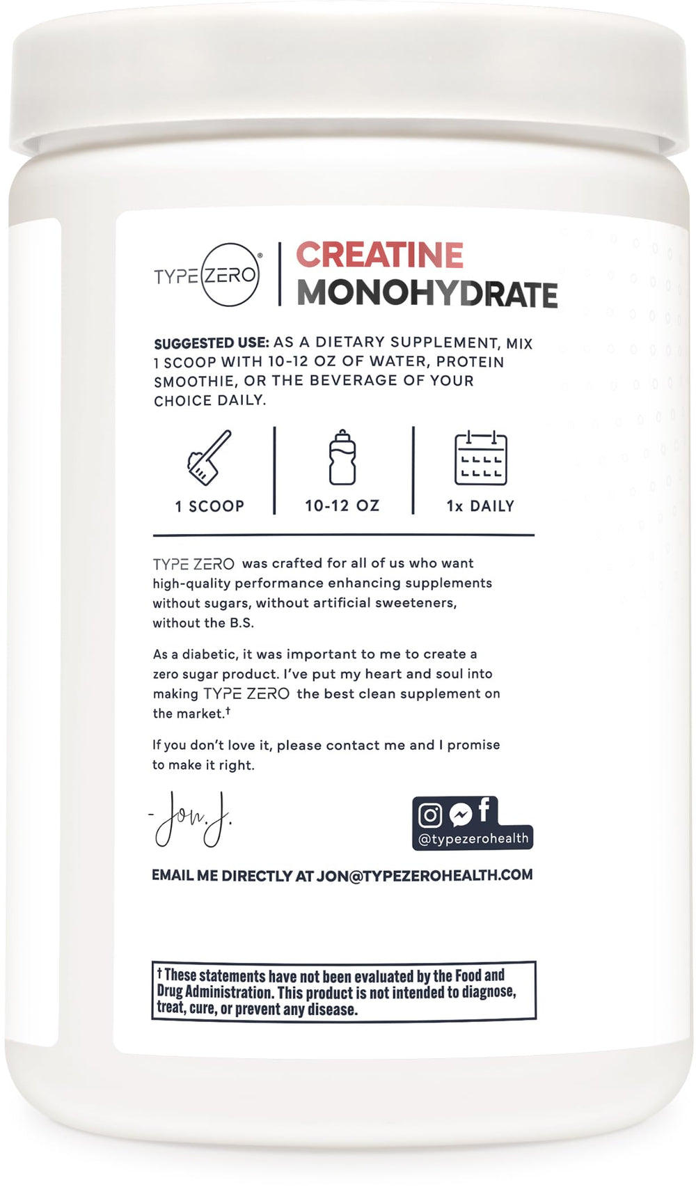 Type Zero Creatine Tropical Punch container label close-up showing product details