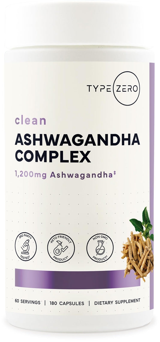 Type Zero KSM-66 Ashwagandha bottle front for daily wellness.