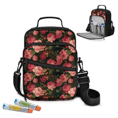 Uacyareni insulin travel case in rose, front view showing compact organization