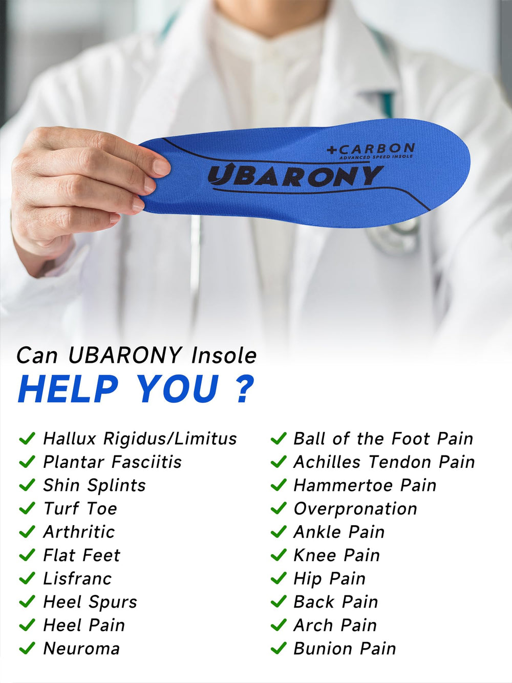UBARONY carbon fiber insole cut-to-fit for versatile shoe use