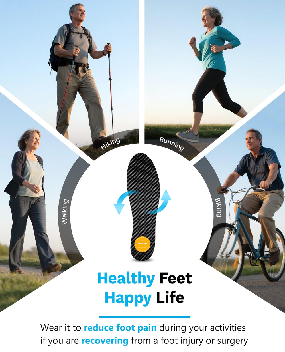 UBARONY rigid foot plate insole helps align the foot in athletic footwear