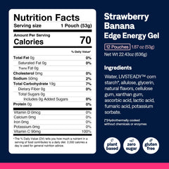 UCAN Edge strawberry banana gel next to running shoes for workouts