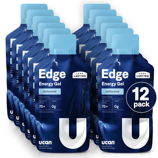 UCAN Edge unflavored 12-pack steady energy for long runs.