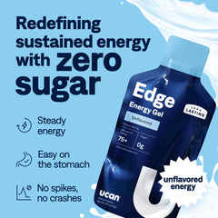 UCAN Edge unflavored packets close-up convenient pre-race fueling option.
