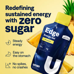 UCAN Edge pineapple gel shot packets stacked for daily workouts and travel