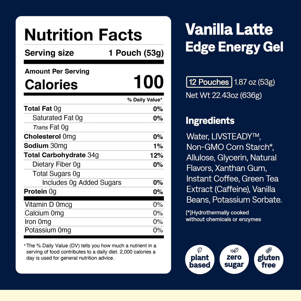 UCAN Edge Vanilla Latte pack placed in a training bag for on-the-go fueling