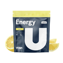 UCAN Energy Powder Lemon tub shown to highlight sugar-free, long-lasting energy