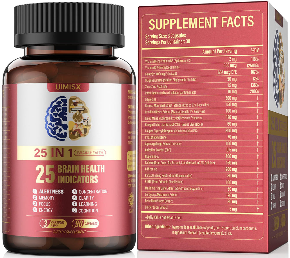 UIMISX brain supplement bottle promotes daily cognitive support.