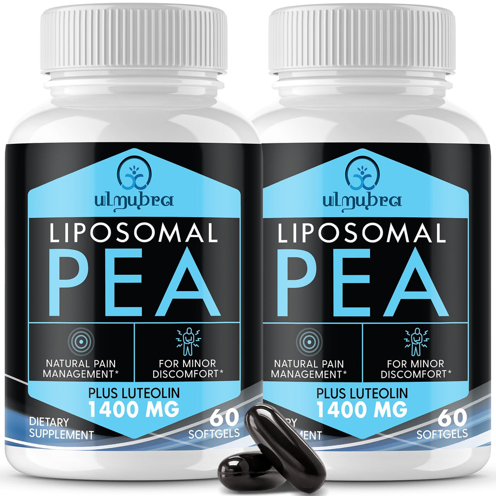 Ulmubra Liposomal PEA bottle showcases advanced absorption and premium quality.