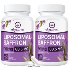 Ulmubra liposomal saffron bottle front indicating potential mood support and daily energy.