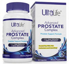 ULTALIFE Advanced Saw Palmetto Prostate bottle promotes daily urinary comfort.